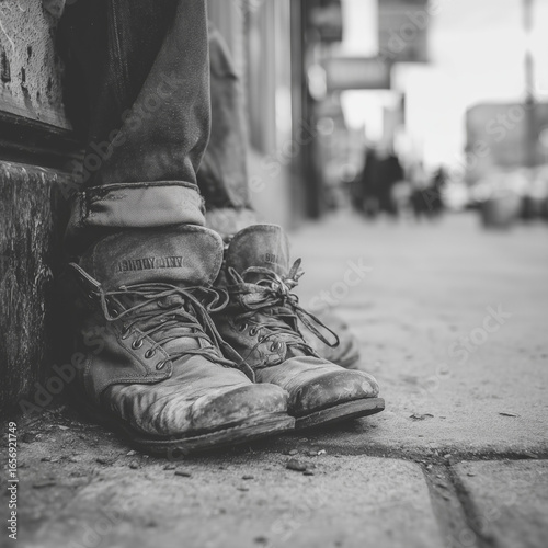 Tattered shoes of a homeless person.