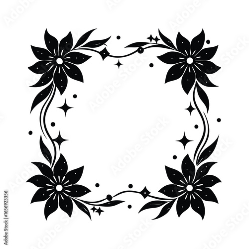 A simple floral border with sparkling effects for cards vector illustration