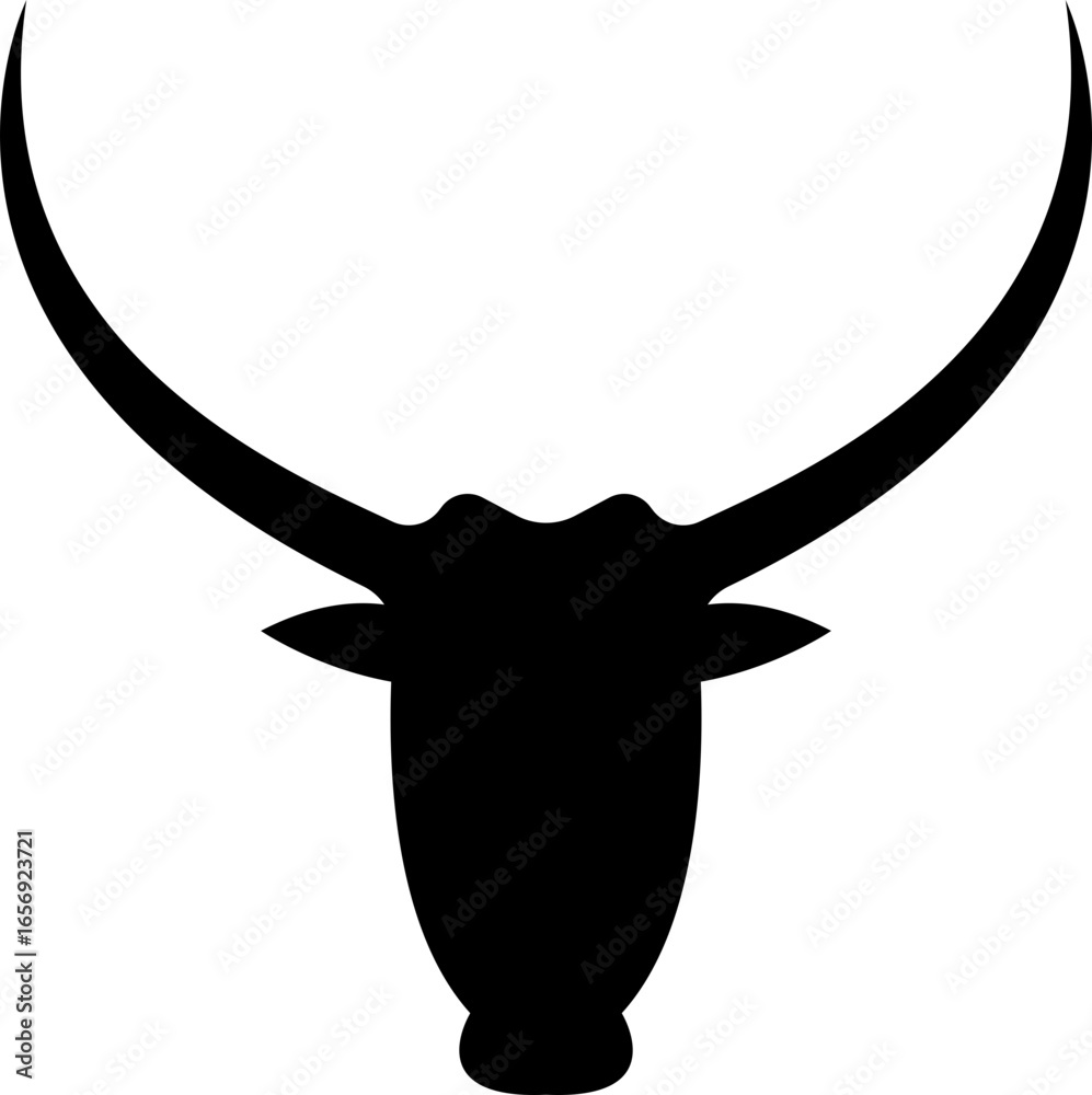 Fototapeta premium Bull head icon, black silhouette and outline vector of cattle, ox, buffalo, and cow skulls with horns, animal head logo, ranch, farm, rodeo, mascot and tattoo design isolated on transparent background
