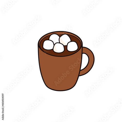 A cup of hot cocoa with marshmallows on a plain white background vector illustration
