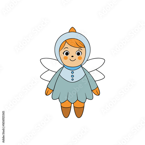 A kid in a Christmas angel costume on a white background vector illustration