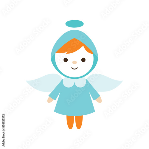 A kid in a Christmas angel costume on a white background vector illustration
