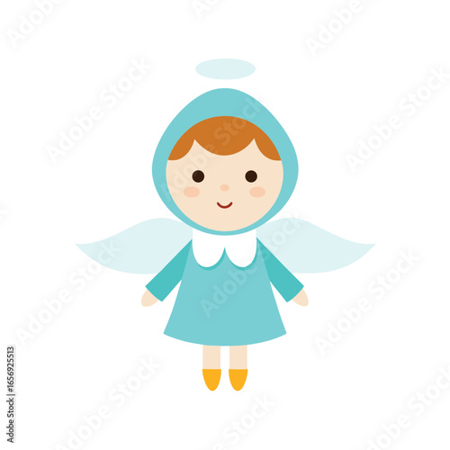 A kid in a Christmas angel costume on a white background vector illustration