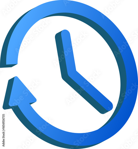 Gradient blue 3D history clock with arrow icon isolated on transparent background