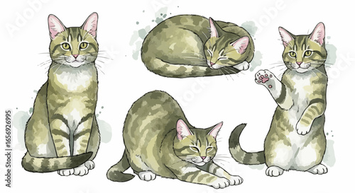 Watercolor cat illustration “Willow” pet portrait isolated on white background