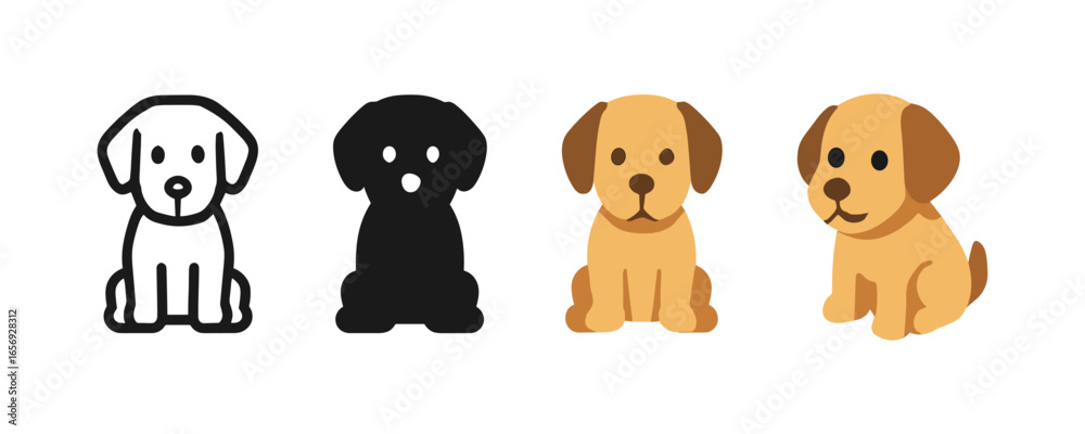 Obraz premium Cute puppy icons in flat and minimalist style