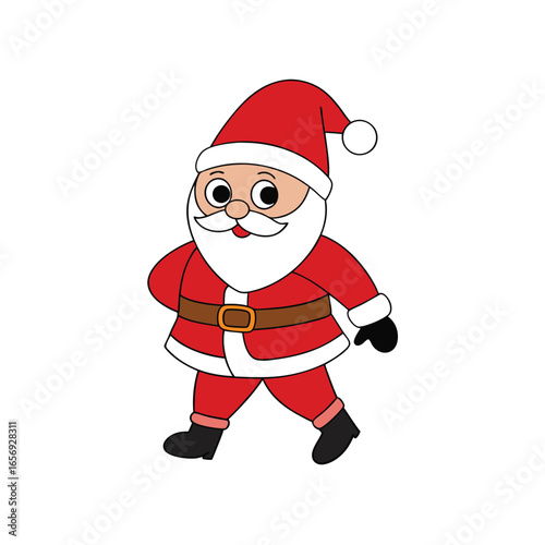 A festive Santa Claus in a walking pose on a white background vector illustration