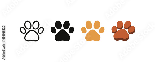 Colorful paw print icons in linear and 3d styles