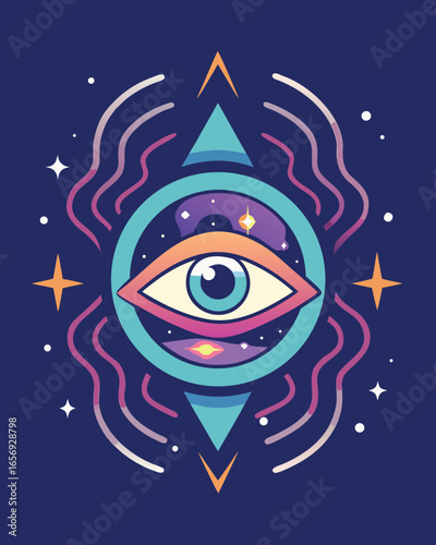 Eye of Providence in the starry sky. Vector illustration in flat style.