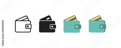 Minimalist wallet icons: diverse styles featuring credit card holders