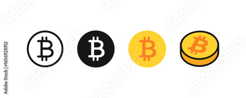 Bitcoin icon set: minimalist cryptocurrency symbols in black and gold