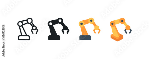 Robotic arm icons: minimalist and isometric variations for automation and technology projects