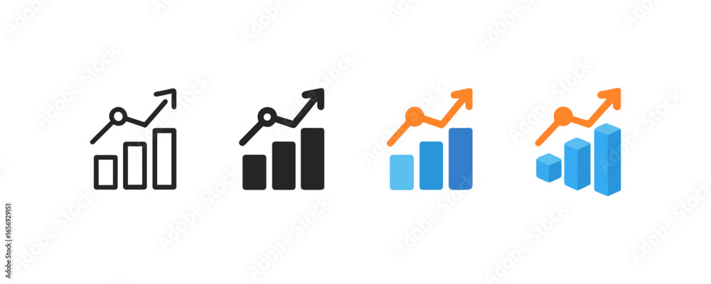 Obraz premium Growth chart icons in linear, flat, and 3d styles for business analytics