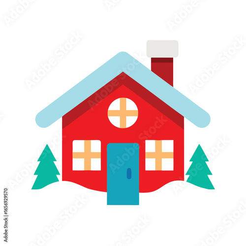 A charming snow covered house against a white background vector illustration