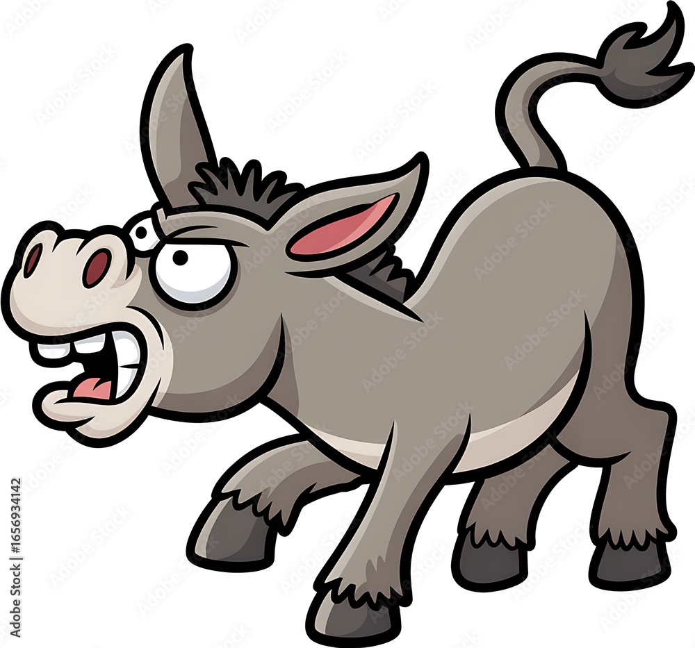 Fototapeta premium Cartoon donkey illustration with a grumpy expression suitable for childrens books and digital media showcasing animal emotions