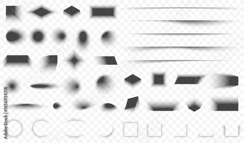 Realistic shadow effect in round, sphere, square, and cube shapes. Set of transparent shadow effects in geometric shapes. Falling 3D shadow effect from sphere, square, ovals, and cube. Vector