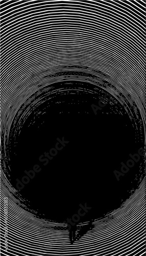 Abstract illustration of concentric white lines converging towards a central black void area