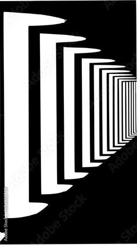Alternating black and white vertical bars receding into the distance creating an optical illusion effect