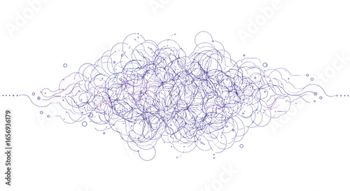 Abstract purple circular network design on white background