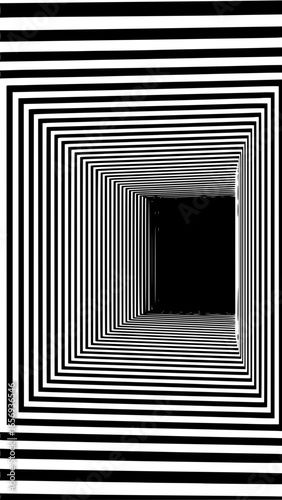Optical illusion of nested squares in black and white creating a tunnel like perspective effect