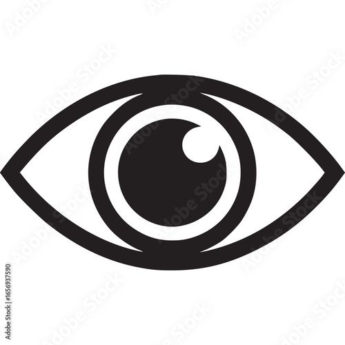 Vector art of stylized black icon of an eye, representing vision, observation, and perception