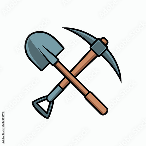 Crossed shovel and pickaxe tool illustration on white background