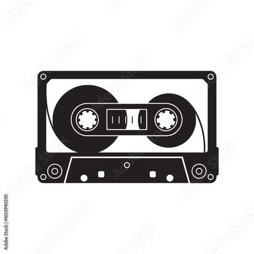 Vintage Audio Cassette Silhouette – Retro Music Tape Vector Illustration