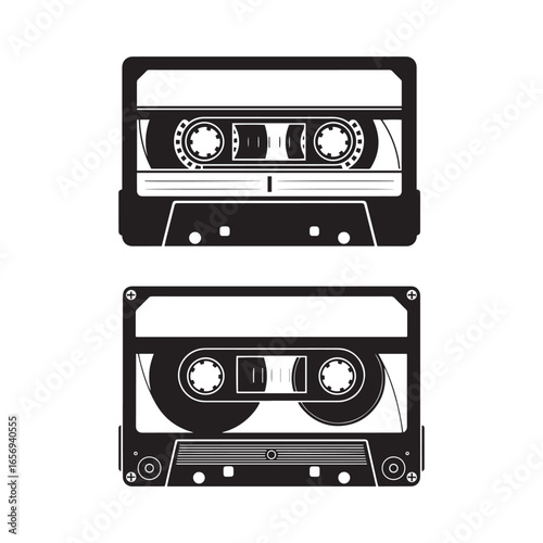 Vintage Audio Cassette Silhouette – Retro Music Tape Vector Illustration