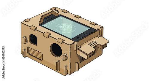Cardboard smartphone stand with robot interface screen
