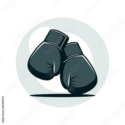 Pair of black boxing gloves on a white background with a circular frame