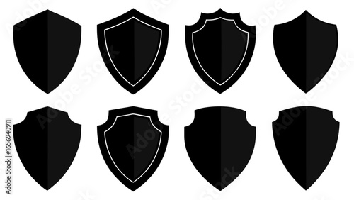 Shield security badge vector, protection shild black silhouette  vector set