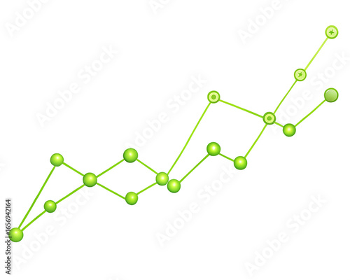 Green line graph with points showing an upward trend and growth, isolated on transparent background