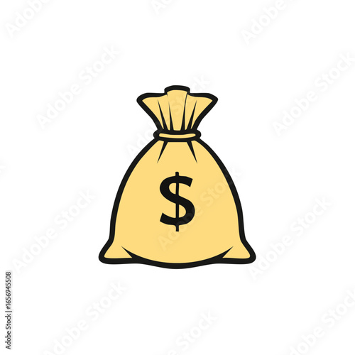 An illustrated bag of money, perfect for illustrating financial concepts and themes. The illustration features a golden money bag with a prominent dollar symbol.