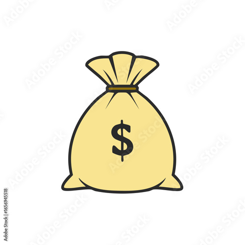A money bag with a dollar sign, symbolizing wealth and finance. The bag is tightly secured with a brown rope