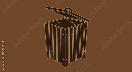 wooden compost bin with the lid open composting organic waste in a backyard garden illustrating eco-friendly lifestyle and sustainability perfect for environmental blogs.