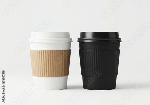 Wallpaper Mural Two disposable coffee cups, one white and one black, isolated on white background Torontodigital.ca