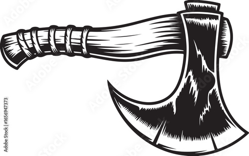 Monochrome Axe Vector Illustration with Sharp Blade and Wooden Handle Design