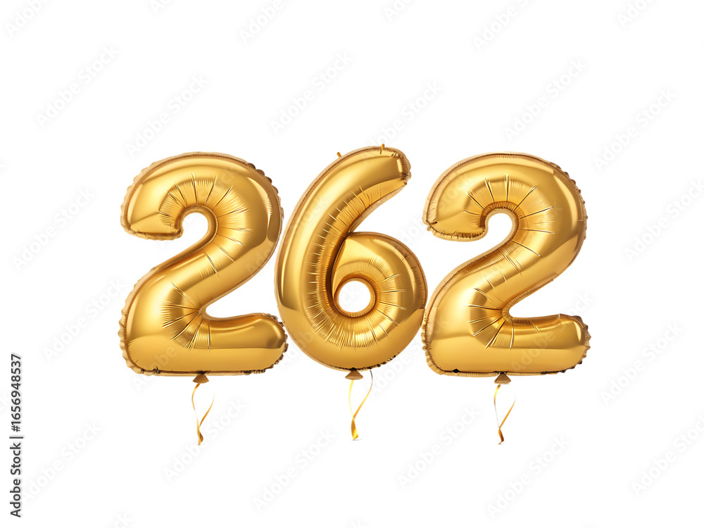 Obraz premium Golden number 262 balloons isolated on transparent background