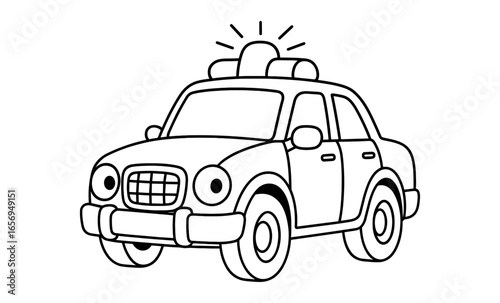 Simple outline of cartoon police car for kids' coloring pages and activities