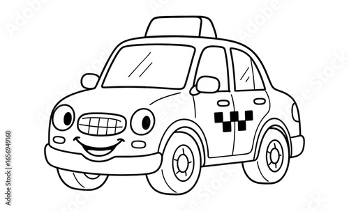 Smiling taxi cartoon for kids coloring book fun