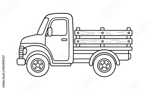 Black and white outline of pickup truck for coloring pages and design