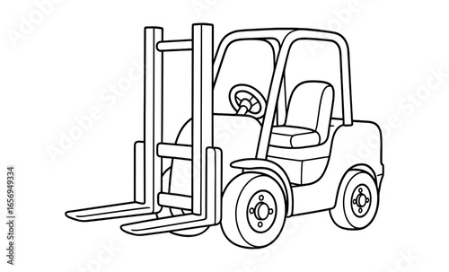 Black and white forklift outline for coloring and design projects