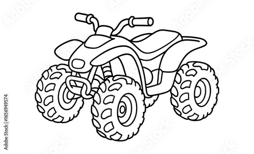 Black and white outline of a quad bike for coloring pages and activities