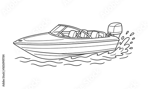 Sleek speedboat outline gliding through water in minimalist black and white design