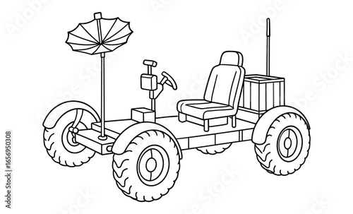 Moon rover outline with antenna and parasol in minimalist design