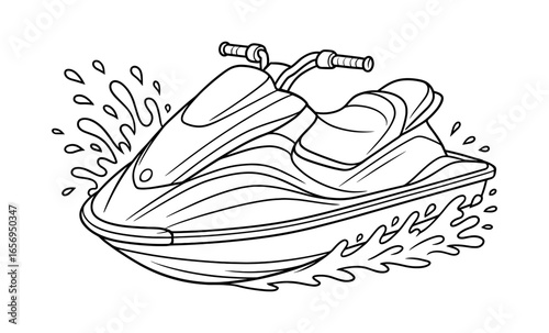 Jet ski splash: dynamic black and white outline with water motion