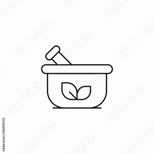 mortar pestle leaves icon sign vector