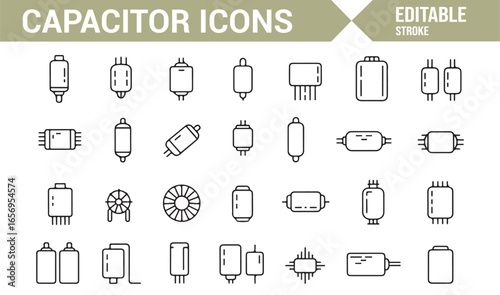 Electrical Component Capacitor Icon Set for Engineering and Design Projects