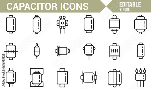 Editable Capacitor Icons Set for Electronics and Electrical Design