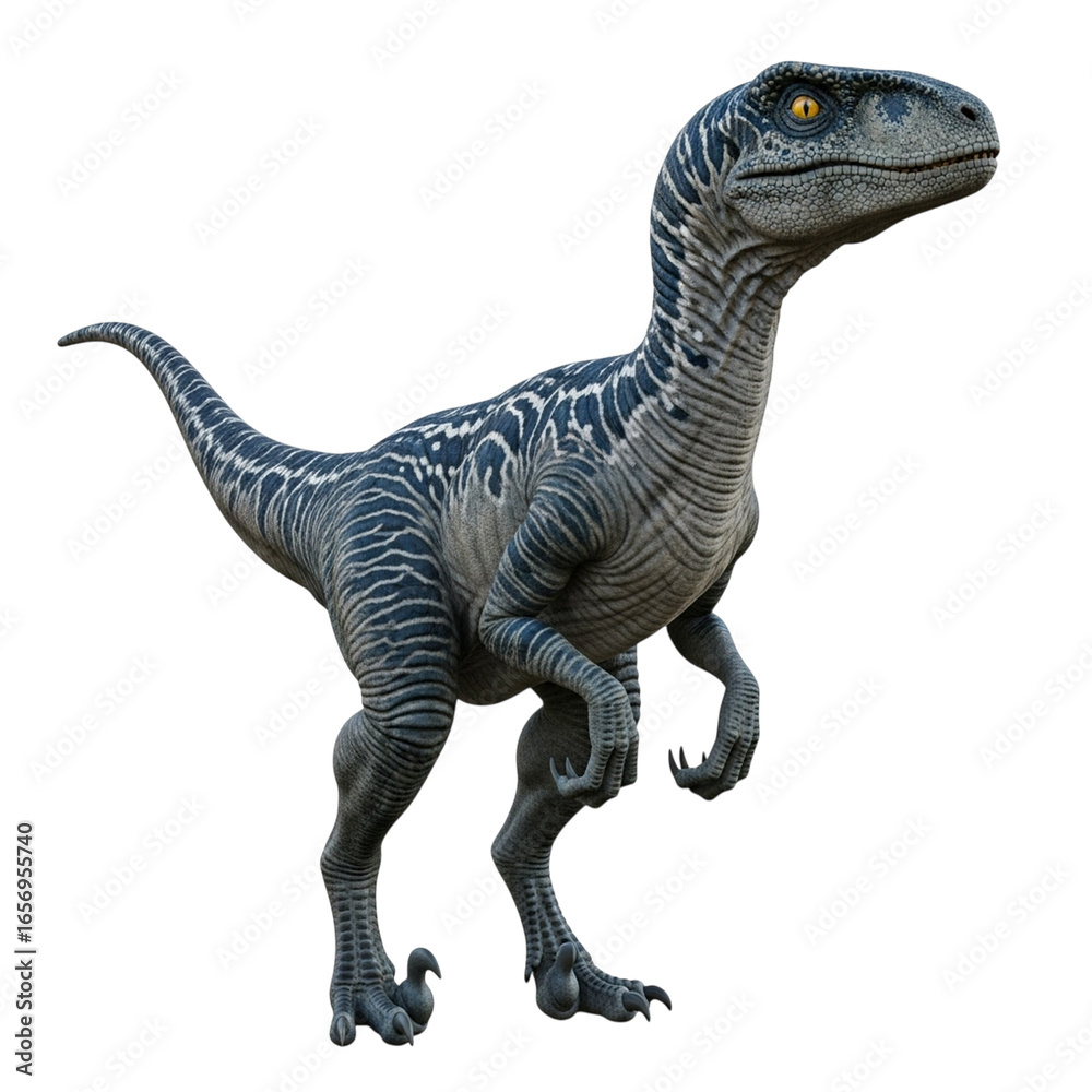Fototapeta premium Majestic velociraptor dinosaur stance ready for action prehistoric reptile creature transparent background